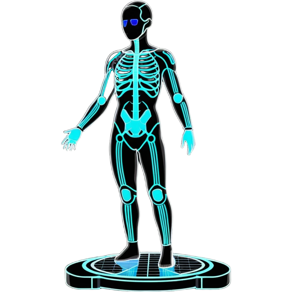 3D holographic full body scan with glowing grid lines, futuristic medical technology emoji