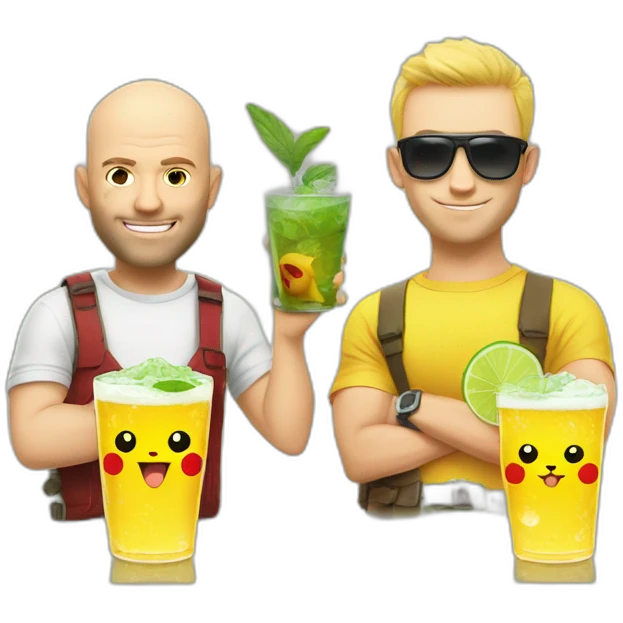 Statham with pint, and pikachu with mojito emoji