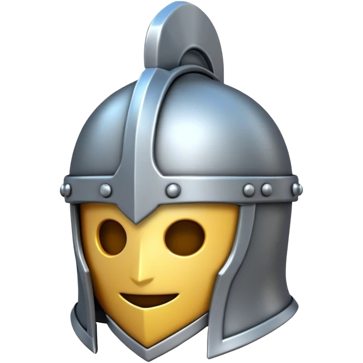 Clash of Clans aesthetic: Cinematic Playful 3D Isometric steel helm Emoji, rendered in a 3D vector-style similar to standard emojis with minimal shading and bold, simplified shapes. A compact, distinct form with signature details, softly glowing with a fantasy RPG magic charm. Simplified yet unmistakably iconic, highly detailed and consistent, glowing with a soft radiance and high shine. Stylized with a touch of heroic grandeur and a soft glowing outline, capturing the essence of a beloved gaming relic with a friendly, playful manner! emoji