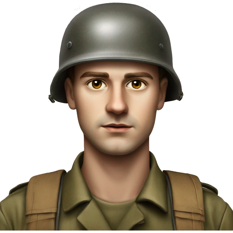 guy 28 years old german soldier in helmet 1940 photorealistic serious emoji