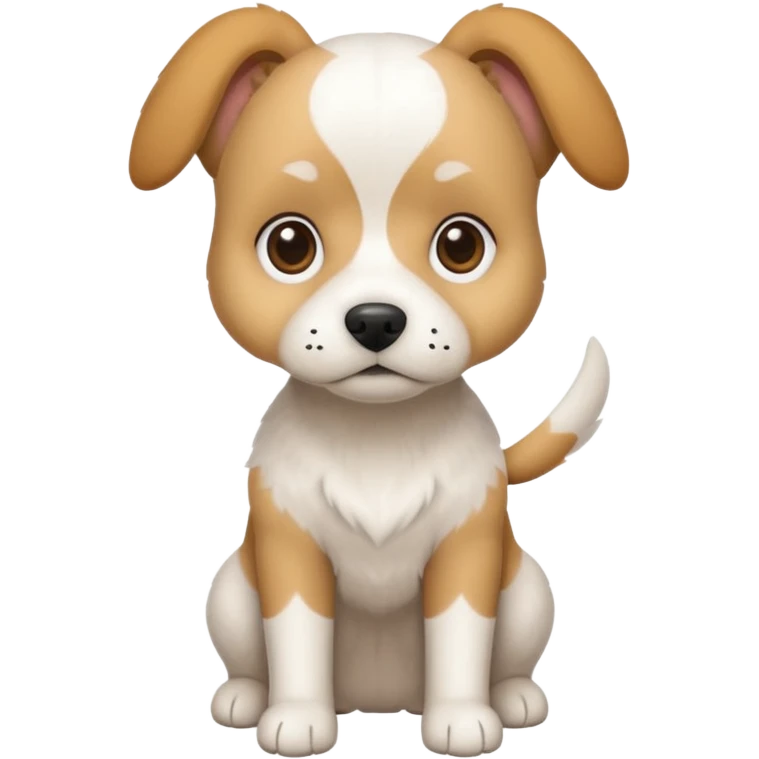 a full body white beagle x maltese x chi dog the size of a kelpie with light brown ears and a light brown patch on one eye emoji