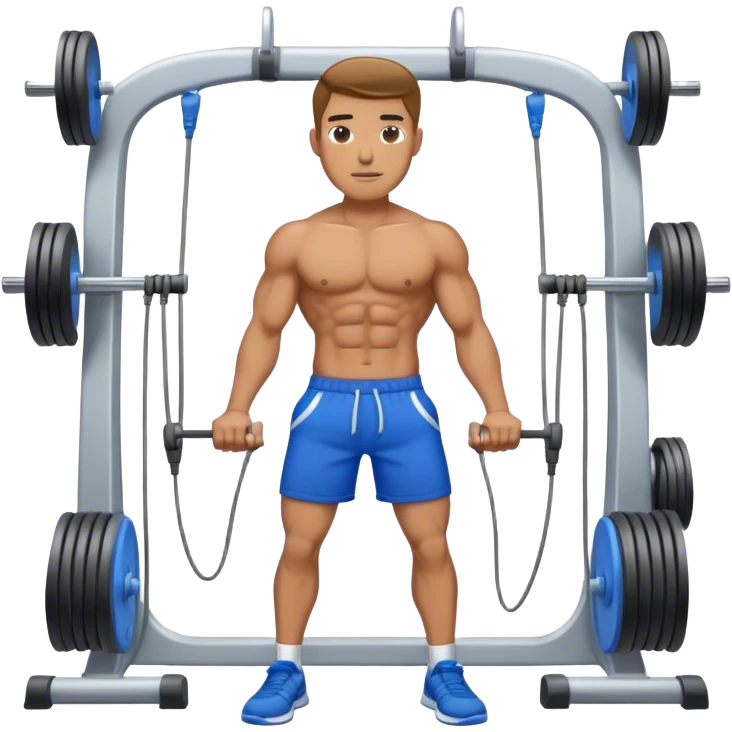 fit man with blue shorts using cable-machine emoji