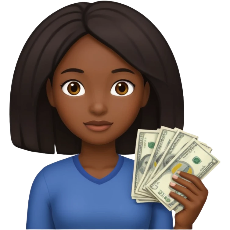 Baddie Black girl holding a stack of money emoji