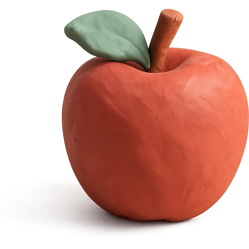red apple in claymation style with visible fingerprints and pastel colors emoji