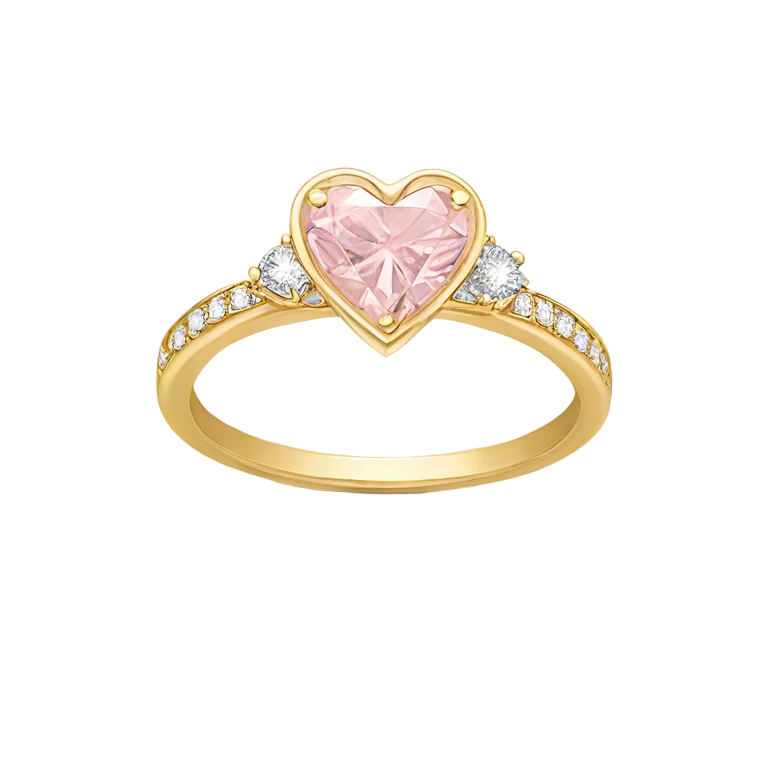 Gold engagement ring with light pink heart diamond  emoji