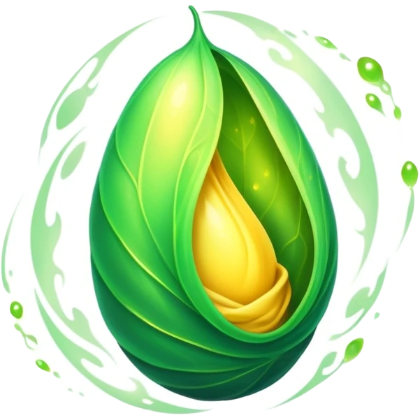 green magical cocoon lit up with swirling yellow magic, ethereal and mystical, symbol shape emoji