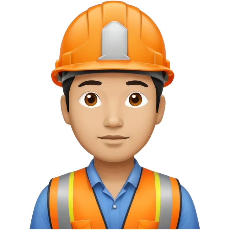 Asian man wearing orange safety helmet, construction worker emoji