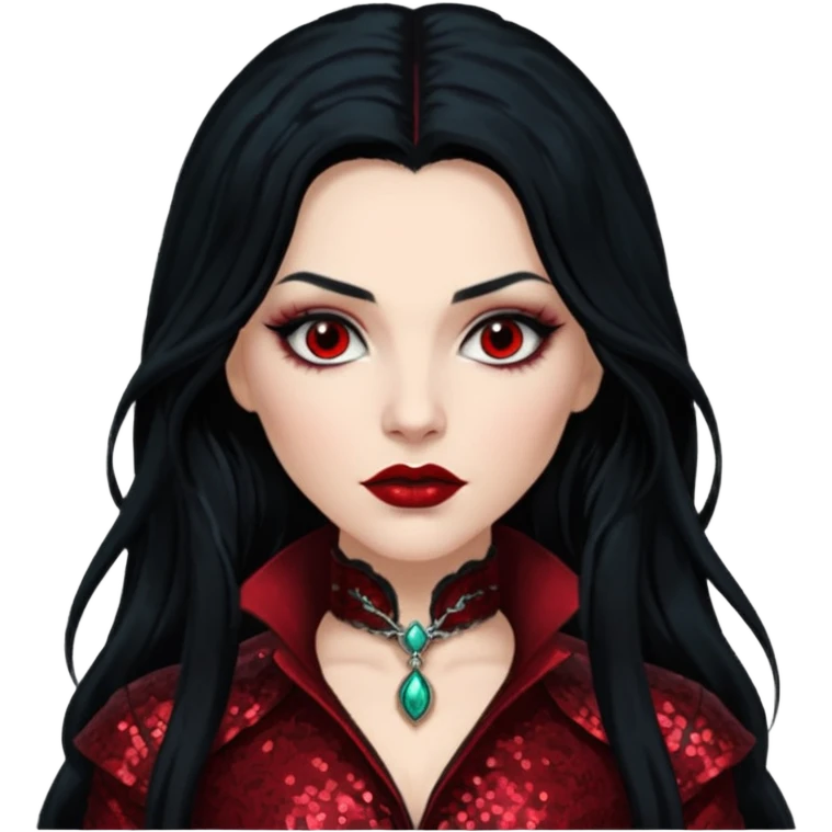 Anna Valerious from Van Helsing with long black hair, dark red sequin outfit emoji