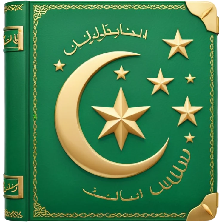 Closed Quran with the Islamic Symbol on it (moon and star) green emoji