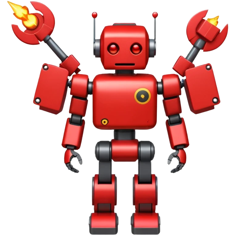 A red robot with 2 bomb weapon on his arms, he has a blocky body and a round red head emoji