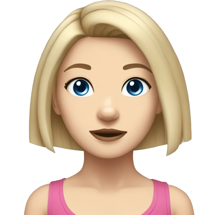 Blonde girl with blue eyes, a gray Staffordshire terrier; she has shoulder-length hair  emoji