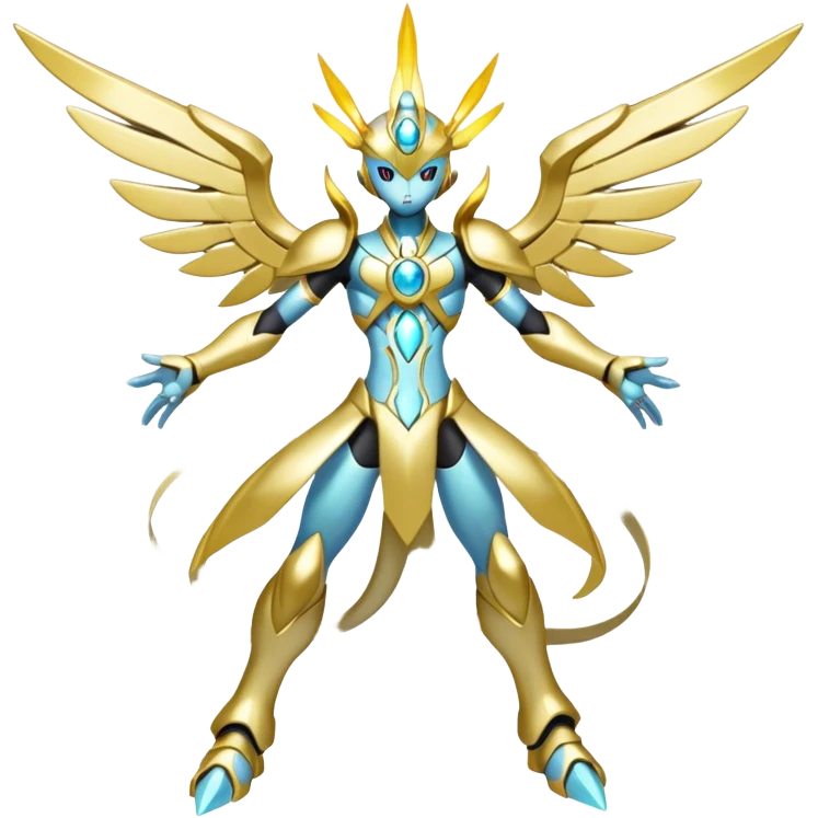 Shiny Futuristic Celestial Godly Divine Fakemon-Pokemon-Digimon-Spectrobes-fusion, full body emoji