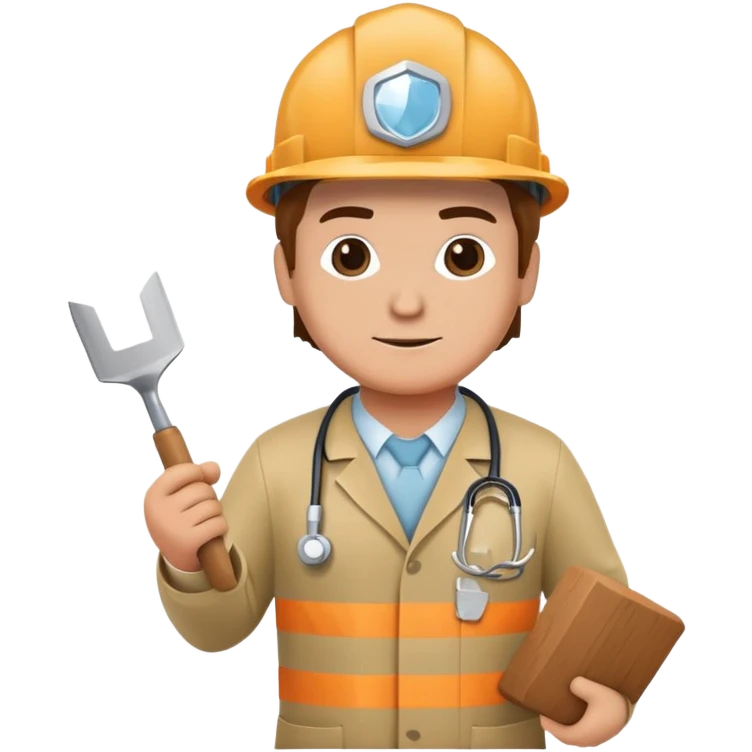 Brick mason wearing a hard hat but in a doctors gown emoji holding a trowel emoji