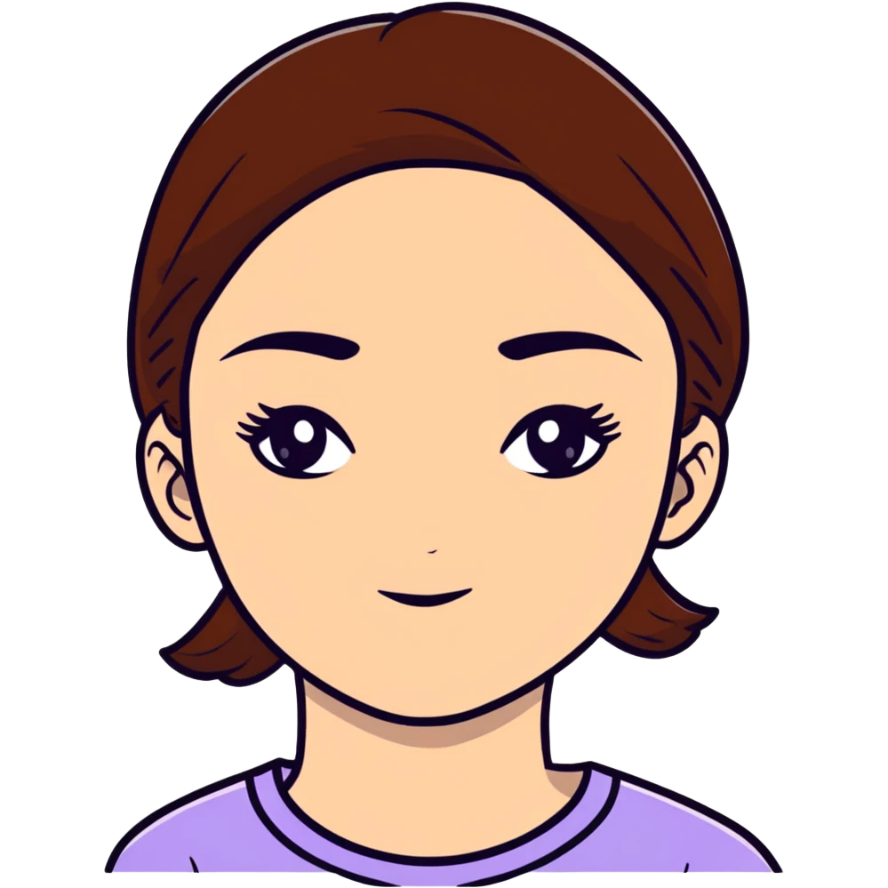 girl with brown hair and thick eyebrows, cartoon sticker emoji