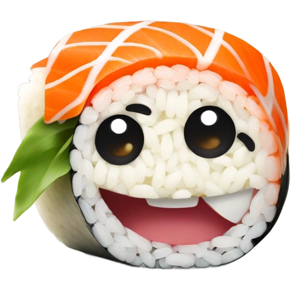 A sushi roll that has a face with eyes a nose and a mouth  emoji