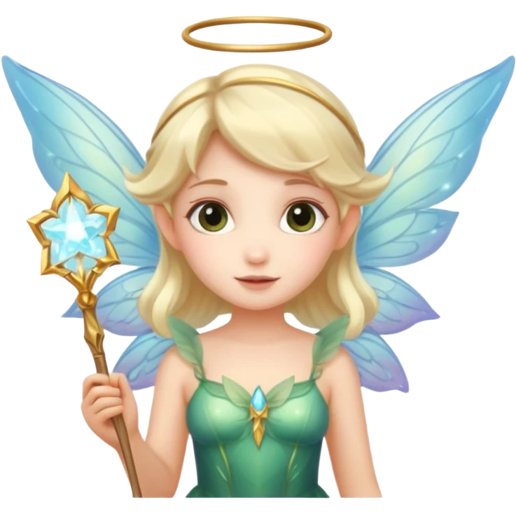Cute fairy with wings holding glowing wand emoji