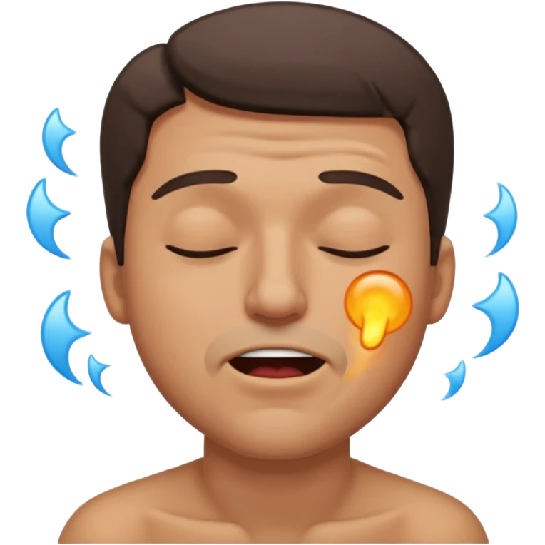 A male squinting his eyes closed but the mouth is blowing out emoji