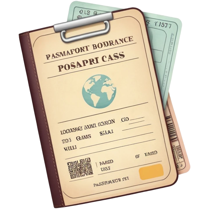 Passport and boarding pass with soft muted colors, not bright emoji