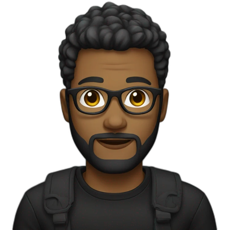 A young man with a blond beard, black glasses and black clothes emoji
