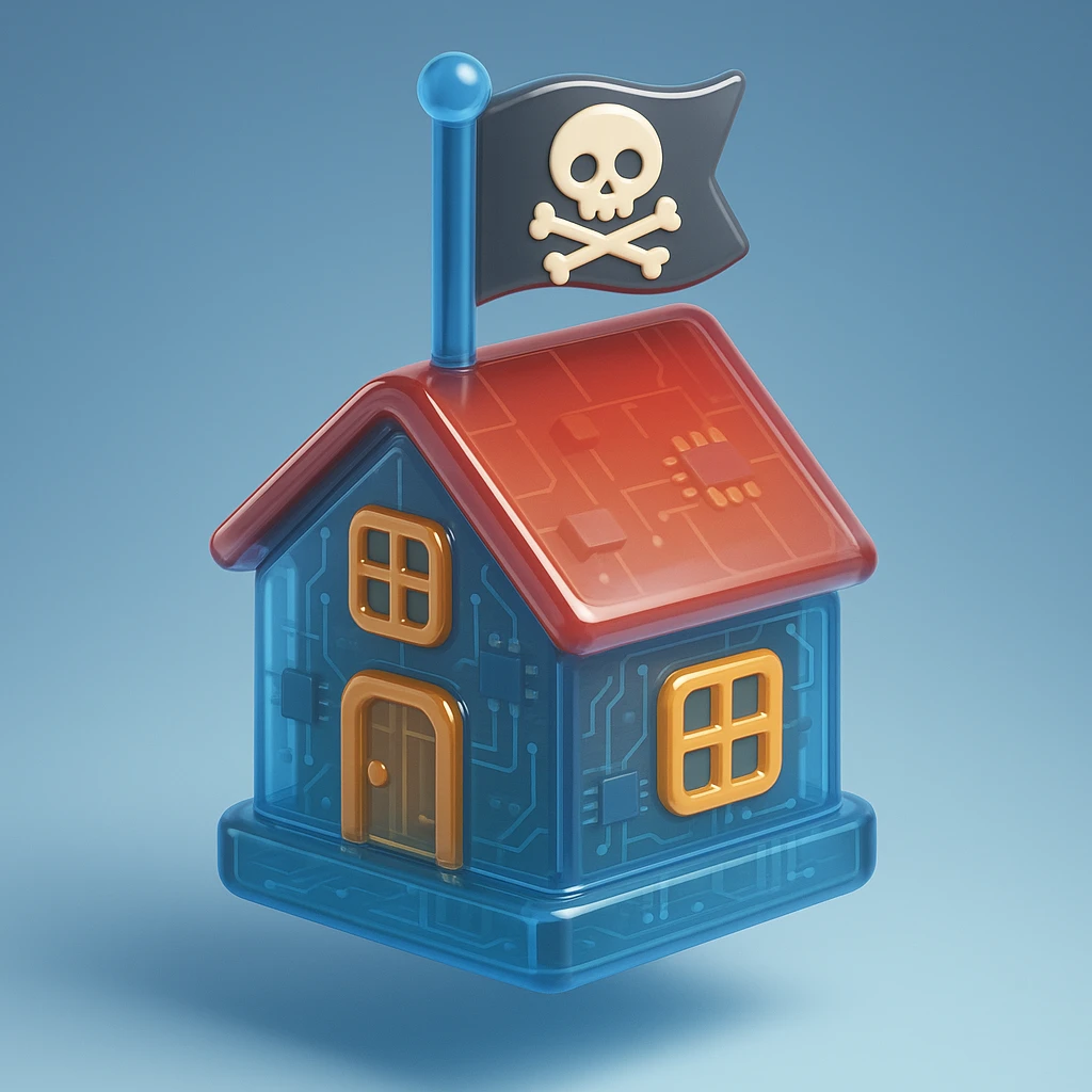 old pirate's house with skull flag emoji