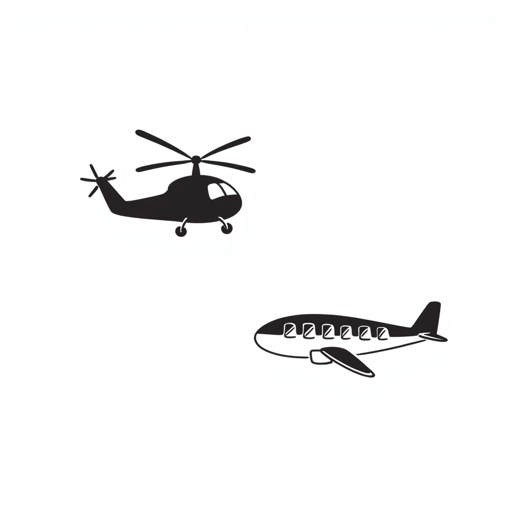Hand-drawn military helicopter and airplane emoji