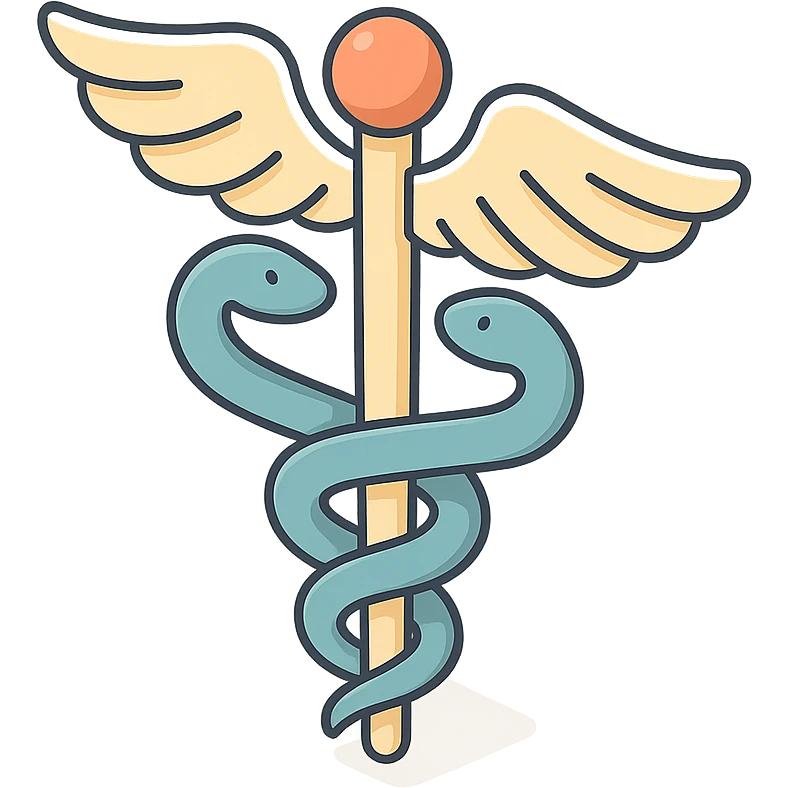 caduceus symbol, 2D isometric style, soft rounded shapes, clean contours, pastel palette, detailed shadows and highlights, modern illustration, transparent background emoji