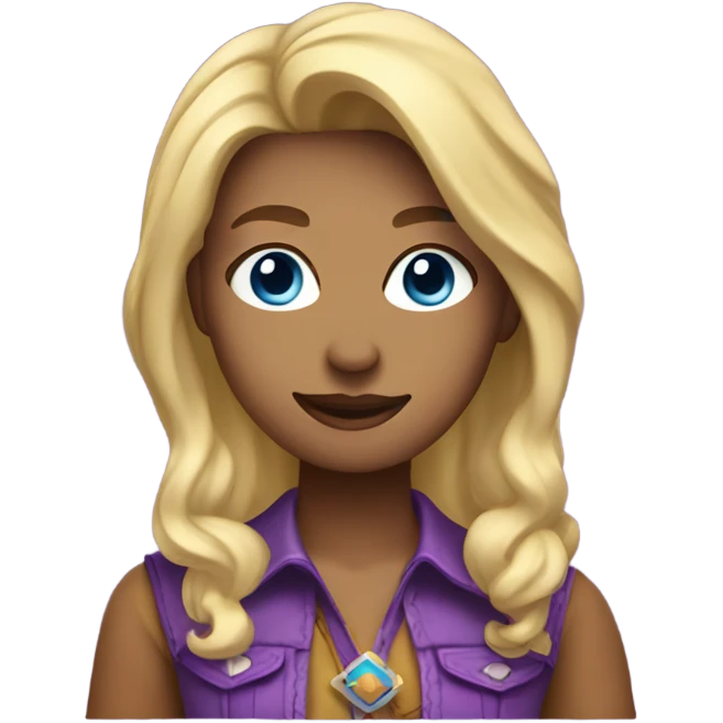 Cowgirl with purple had, blue eyes, and chin length blonde hair emoji