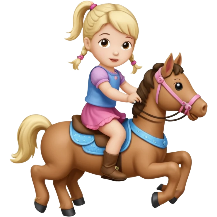 Character toddler girl with one  pigtail riding playhorse emoji