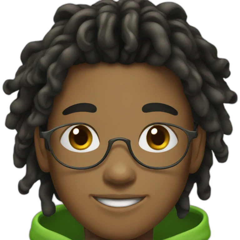 smiling black teenager boy with black locs wearing a green hoodie emoji