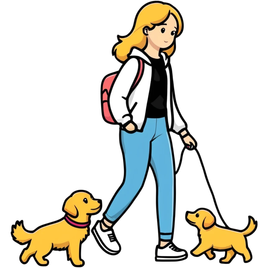 Beautiful girl walking a golden retriever dog emoji