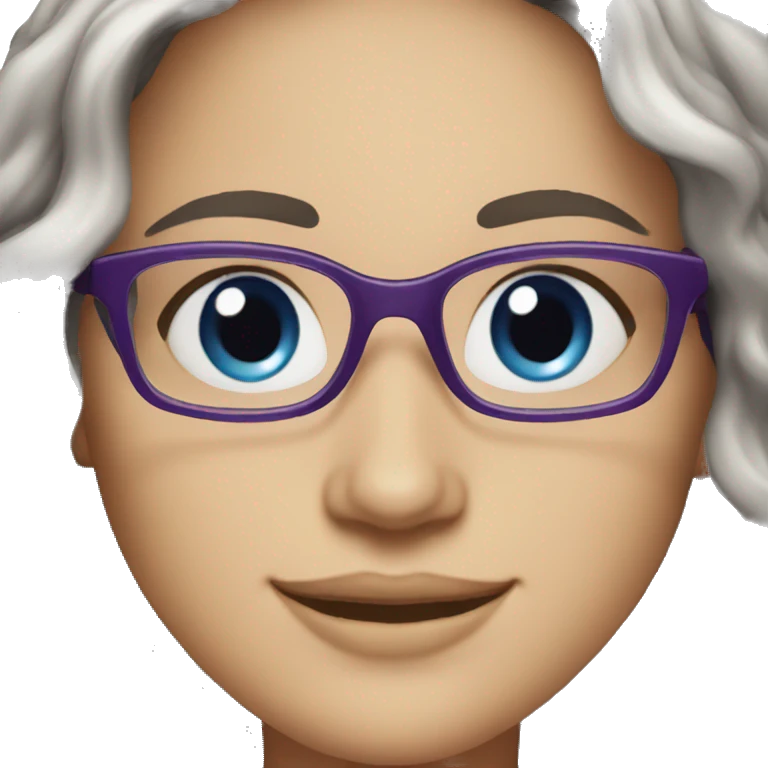 Smiling woman,blue eyes, eyeglasses, dark violet wavy hair emoji
