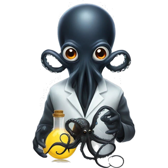 Black Alien Octopus with a scared scientist  emoji