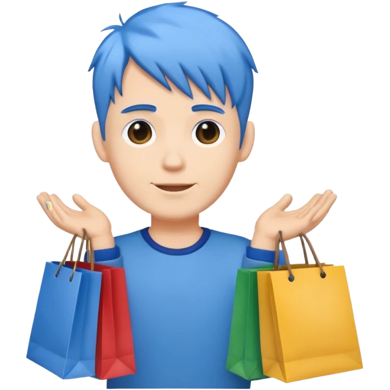 man with blue hair holding shopping bags emoji