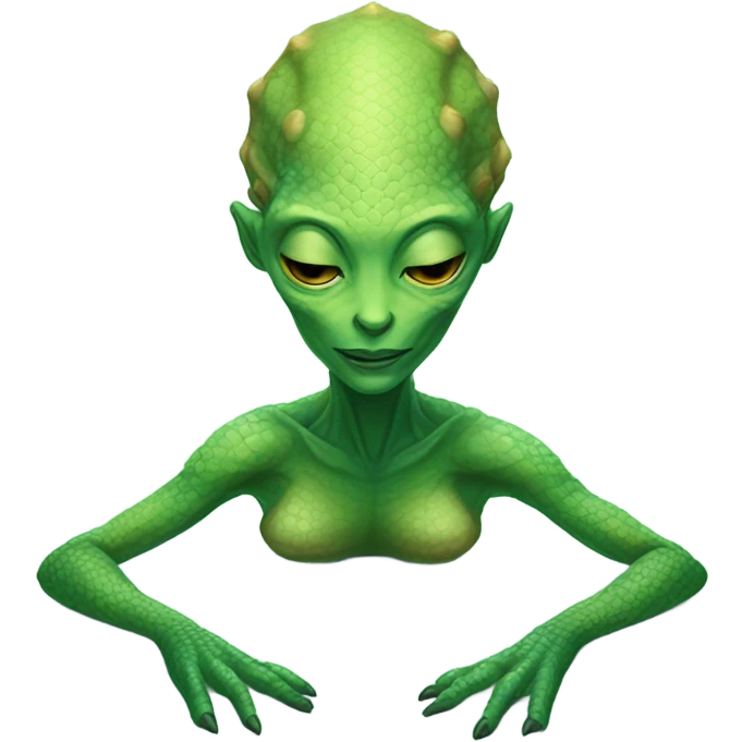 a Reptilian alien woman, full body, sleeping emoji