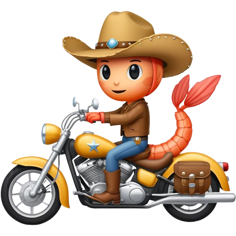 shrimp wearing a cowboy hat riding a motorcycle  emoji