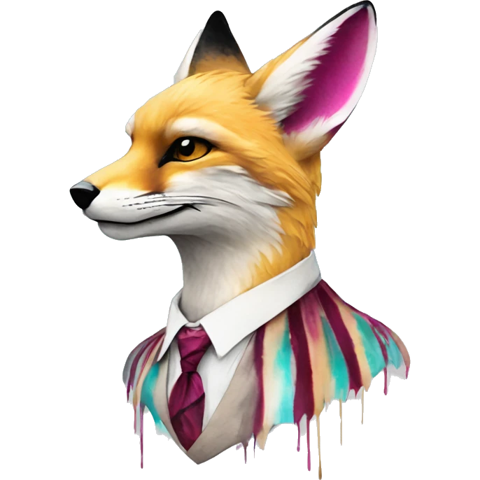Beige cyan Pink magenta burgundy maroon cyan beige gray fox black stripes wearing gold jewellery gold piercings gold ear piercing gilded vintage watercolour tie dye black raven wings emoji