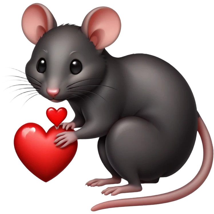 A black rat putting a heart in a hole emoji