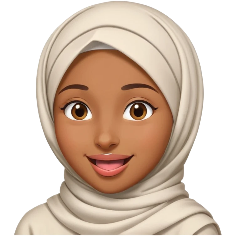 nữ, 15 tuổi, đội khăn hijab, tongue out, cười tươi, nhắm 1 mắt emoji