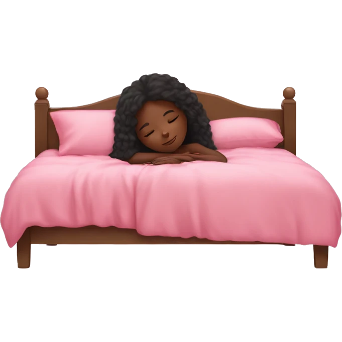 black girl sleeping on a pink bed long hair  emoji