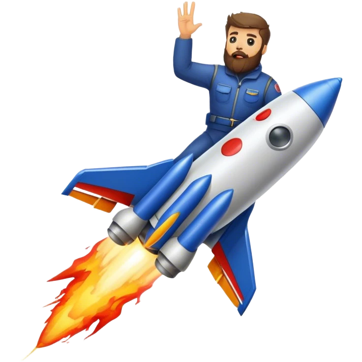 bearded man riding a rocket france black boom!  emoji