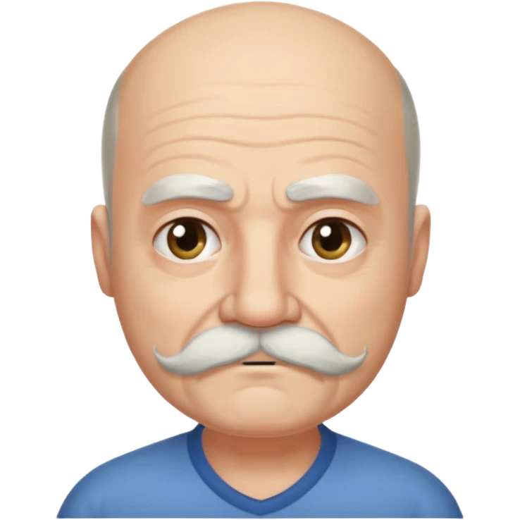 61 years old. Bald with dark hair on the sides. black thick moustache. White beard. saying sorry emoji