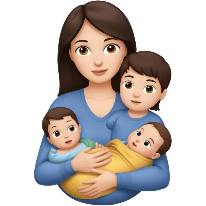 Beautiful Brunette Mother holding a baby and two young sons, realistic  emoji