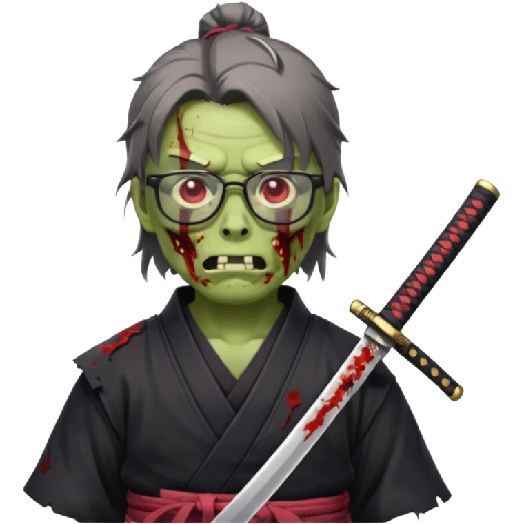 zombie samurai with glasses, highlight the glasses, more visible emoji