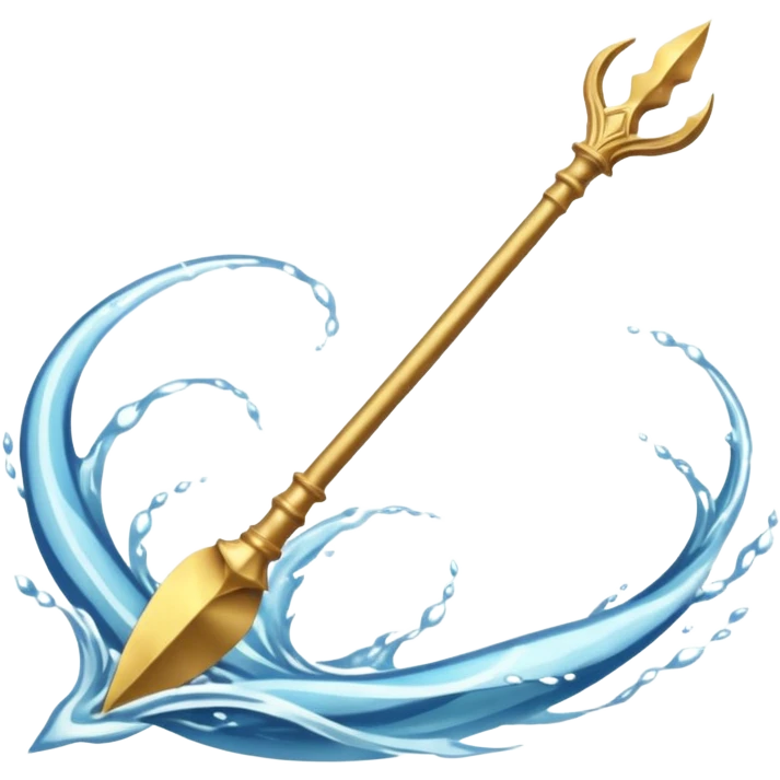 Golden three-pronged spear, water swirling around it, symbol of the sea. emoji