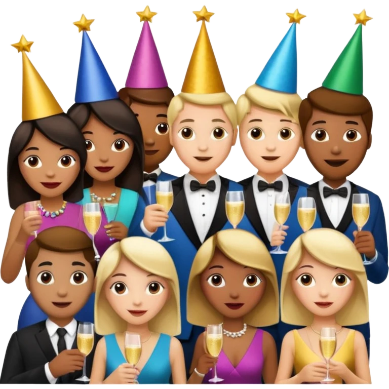 Women and men with a champagne cup new year emoji