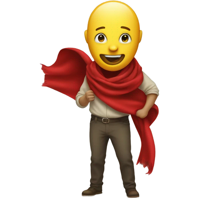 Round yellow emoji face smiling viciously holding a red scarf in the hand ready to hit someone  emoji