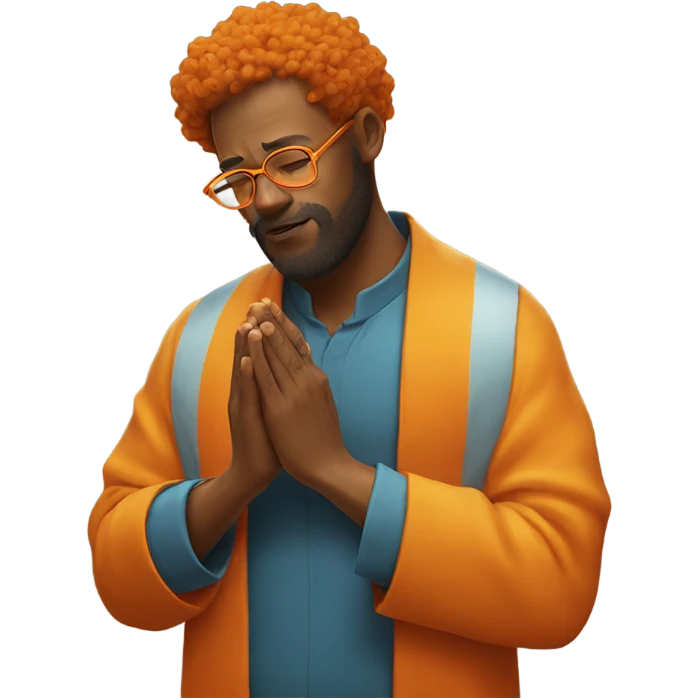 man with orange beard and bold hair as he praying with orange glasses  emoji