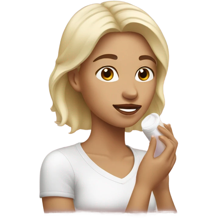 white brown-hair girl applying cream on face emoji
