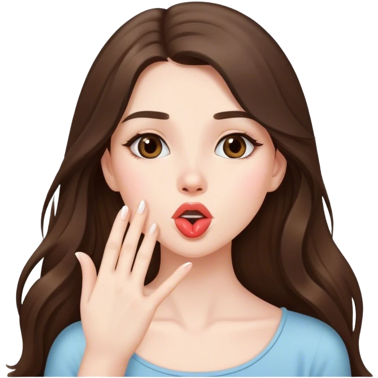  beautiful pale brunette girl with long hair sending an air kiss emoji