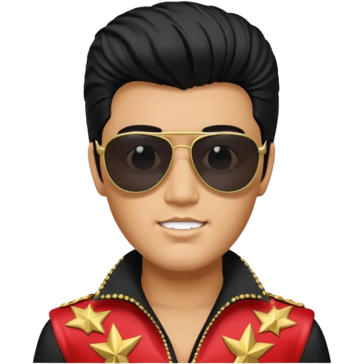A boy with an Elvis Presley mask with sunglasses (with total black lenses)dressed as Elvis Presley emoji